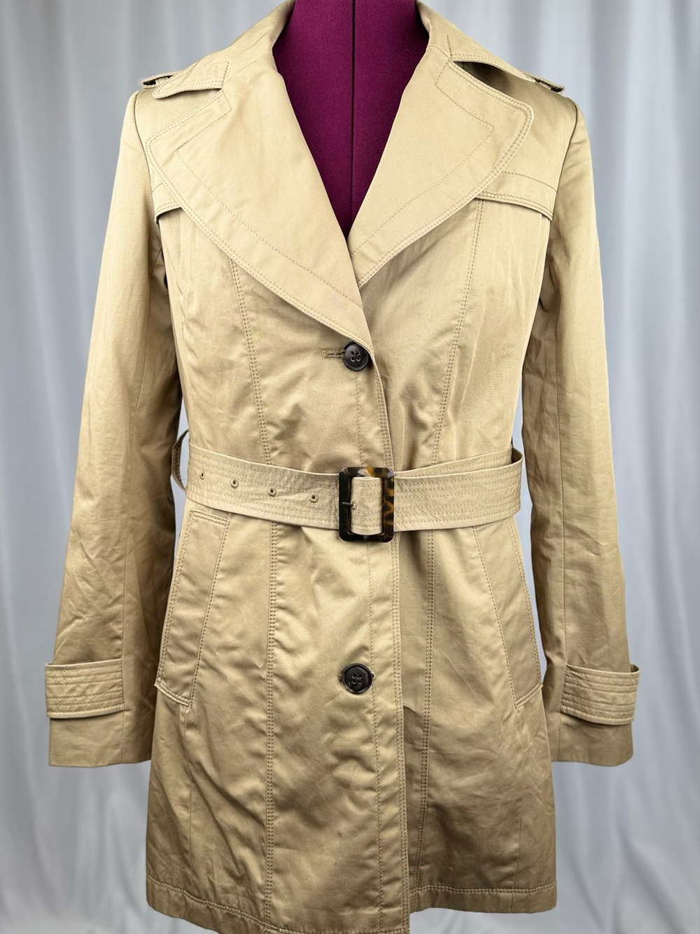Banana Republic Khaki Trench Coat with Belted Waist
